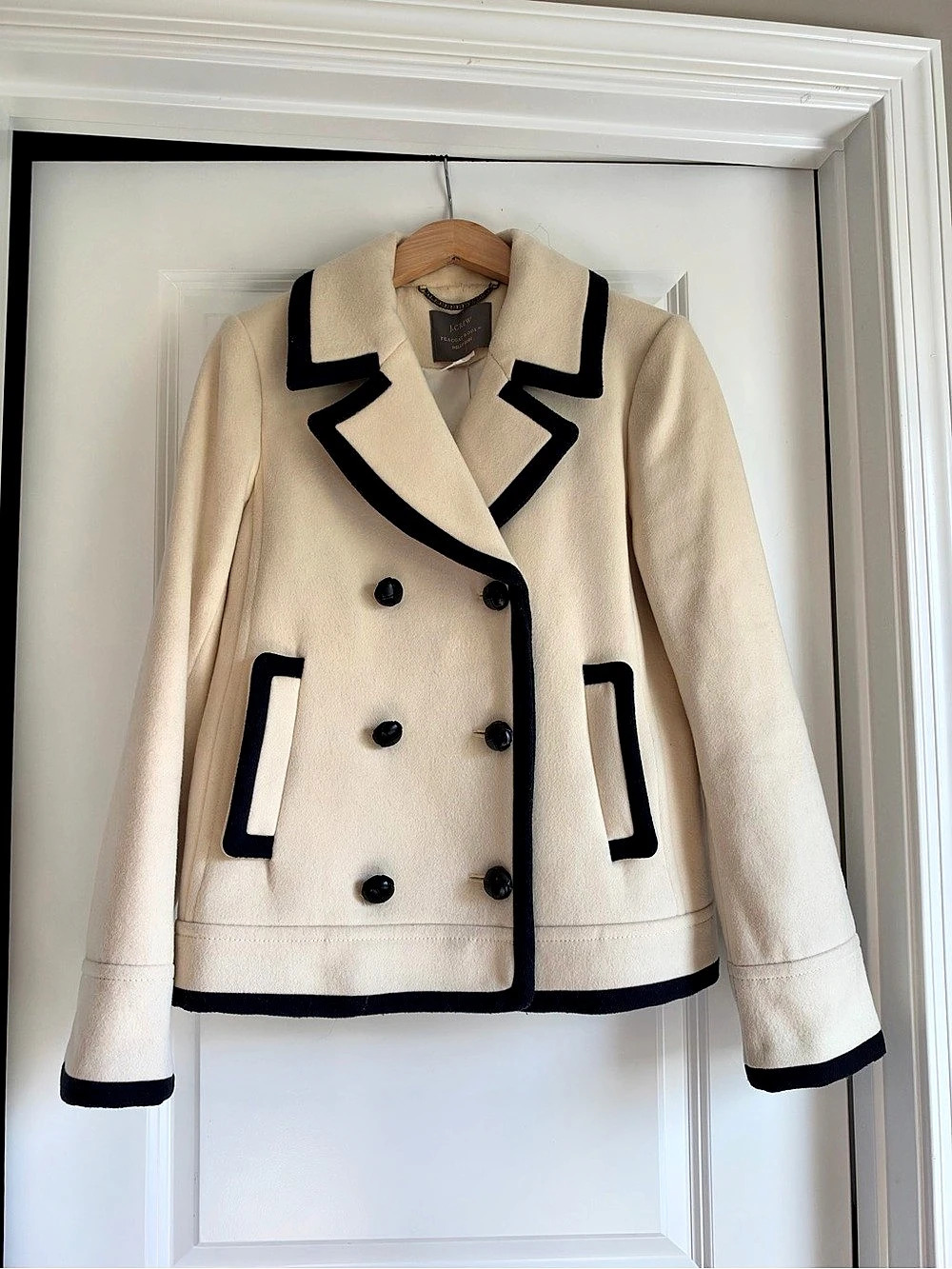 J.Crew Nello Gori Stadium-Cloth Wool Peacoat with Contrast Trim size 8 - Picture 2 of 6
